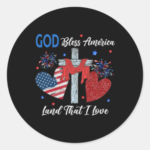 God Bless America Christelijk Hart Kruis Jezus 4e  Ronde Sticker