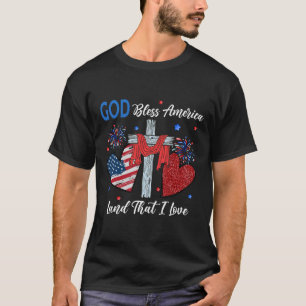 God Bless America Christelijk Hart Kruis Jezus 4e T-shirt