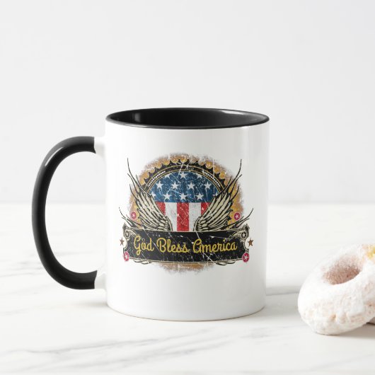 God Bless America Eagle Flag Badge Mok (Met donut)