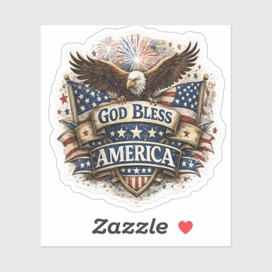God Bless America Eagle Sticker VS Vlag 4 juli (Vel)