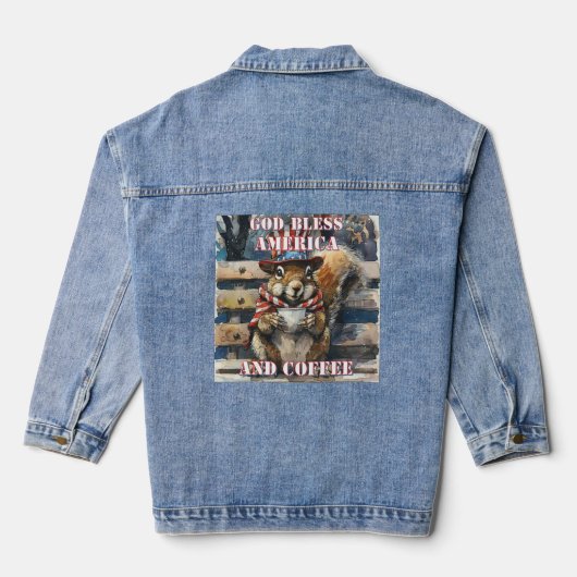 GOD BLESS AMERICA EN KOFFIE Schattigee Eekhoorn Denim Jacket (Achterkant)