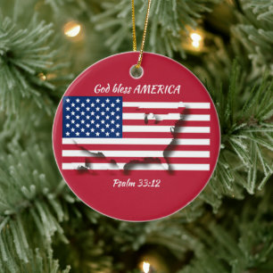 GOD BLESS AMERICA Flag aangepaste scripts RED Keramisch Ornament