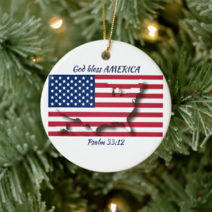GOD BLESS AMERICA Flag Custom Scripting WHITE Keramisch Ornament