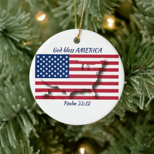 GOD BLESS AMERICA Flag Custom Scripting WHITE Keramisch Ornament (Boom)