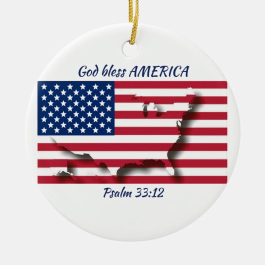 GOD BLESS AMERICA Flag Custom Scripting WHITE Keramisch Ornament (Voorkant)