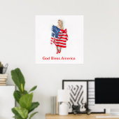  God Bless America Flag Girl Poster (Thuiskantoor)
