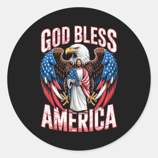God Bless America Flag Jesus Christian Eagle Patri Ronde Sticker (Voorkant)