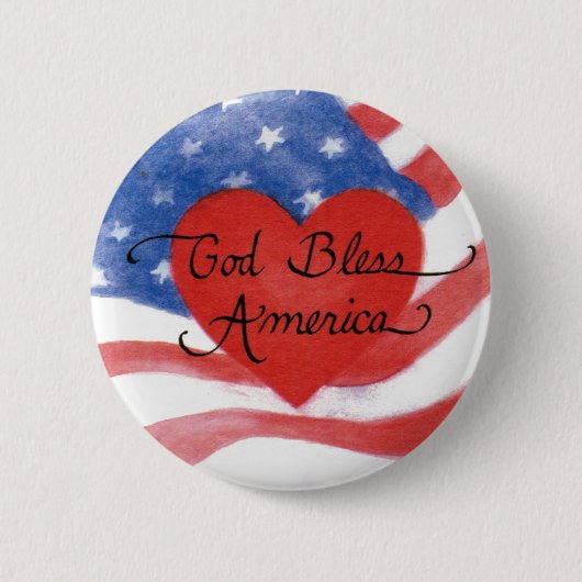 God Bless America Flag Patriotic Button (Voorkant)