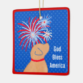 God Bless America Gele Hond Vuurwerk Boomornament Keramisch Ornament (Links)