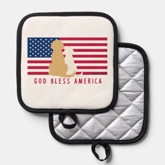 God Bless America Honden Amerikaanse Vlag Pot Houd Pannenlap (Voorkant / Achterkant)