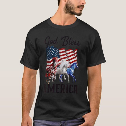 God Bless America Horses Flag Fourth Of July T-shirt (Voorkant)