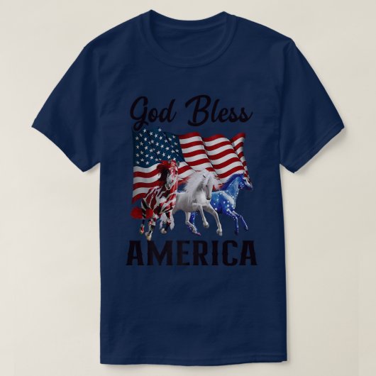 God Bless America Horses Flag Vierde juli Premi T-shirt (Design voorkant)