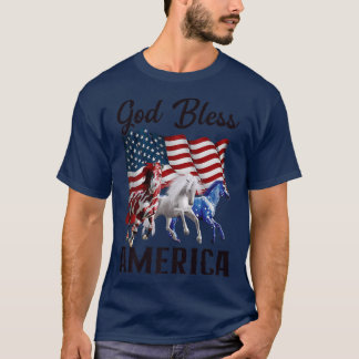 God Bless America Horses Flag Vierde juli Premi T-shirt