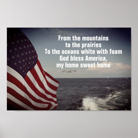 GOD Bless America Lyrics USA Flag Ocean Waves Poster (Voorkant)