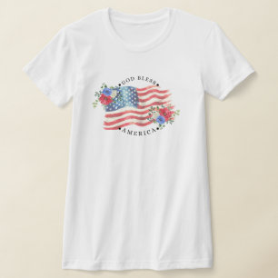 God Bless America Met Aquarel Vlag/Bloemen T-shirt