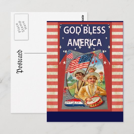 God Bless America met patriottische kinderen Briefkaart (Voorkant / Achterkant)