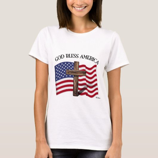 GOD BLESS AMERICA met robuust dwars- en Amerikaans T-shirt (Voorkant)