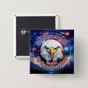 God Bless America Mijn Thuis Bruine Adelaar Vuurwe Vierkante Button 5,1 Cm