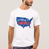 God Bless America op 4 juli met Amerika Map T-shirt (Voorkant)