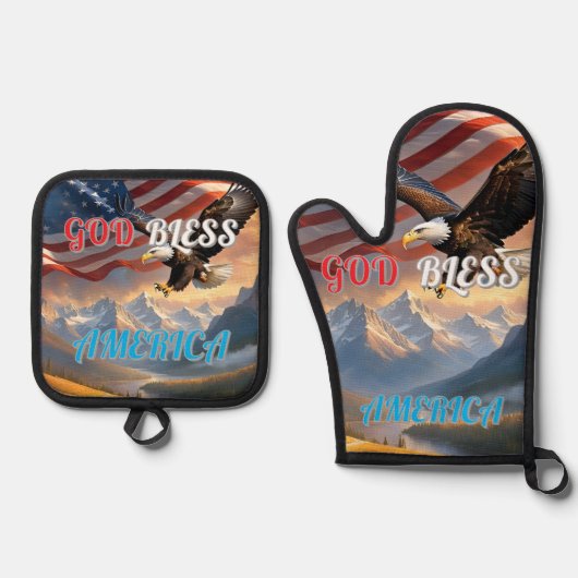 GOD BLESS AMERICA OVENWANT & PANNENLAP SET (Voorkant)