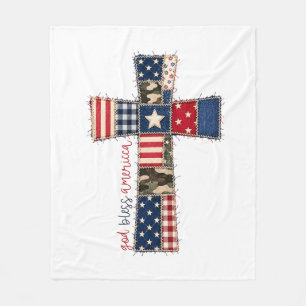 God Bless America Patchwork Kruis Fleece Deken