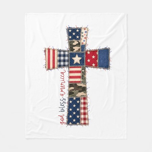 God Bless America Patchwork Kruis Fleece Deken (Voorkant)