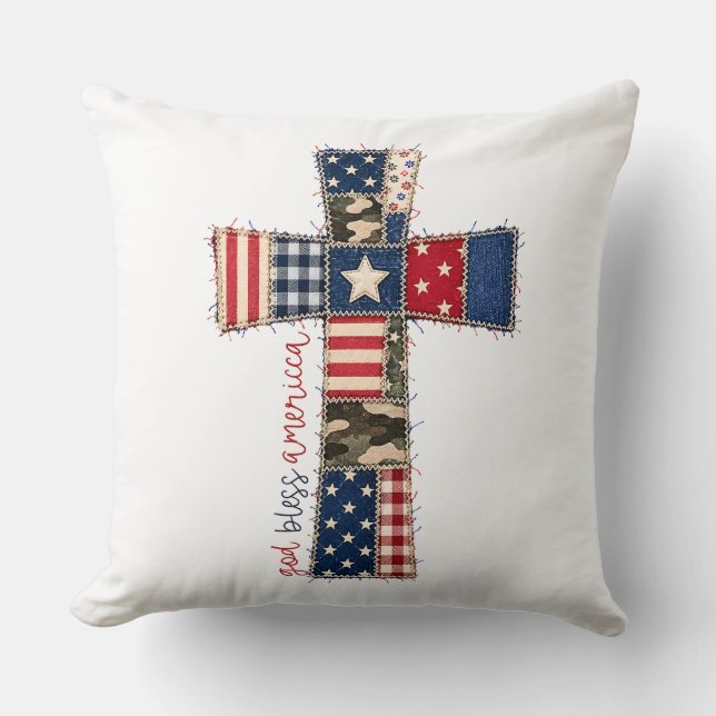 God Bless America Patchwork Kruis Kussen (Voorkant)