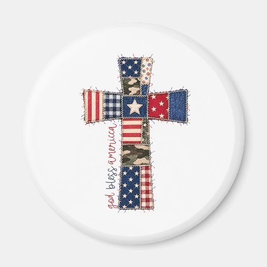 God Bless America Patchwork Kruis Magneet (Voorkant)