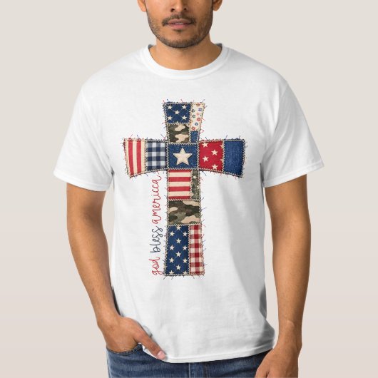 God Bless America Patchwork Kruis T-shirt (Voorkant)