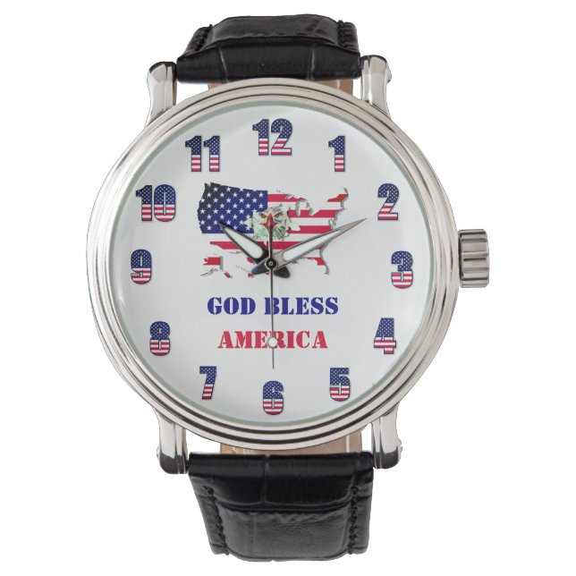 God Bless America Patriot USA Kale Adelaar Rood Bl Horloge (Voorkant)