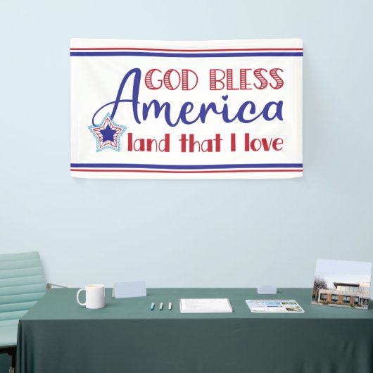 God Bless America Patriotic op 4 juli Red Blue Spandoek (Beurs)