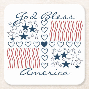God Bless America Patriotic Stars Stripes Heart Kartonnen Onderzetters