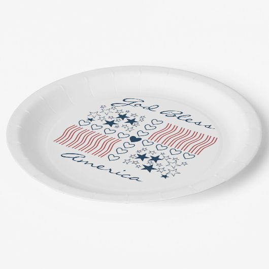 God Bless America Patriotic Stars Stripes Heart Papieren Bordje (Gekanteld)