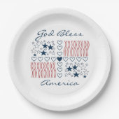 God Bless America Patriotic Stars Stripes Heart Papieren Bordje (Voorkant)