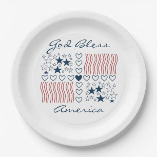 God Bless America Patriotic Stars Stripes Heart Papieren Bordje