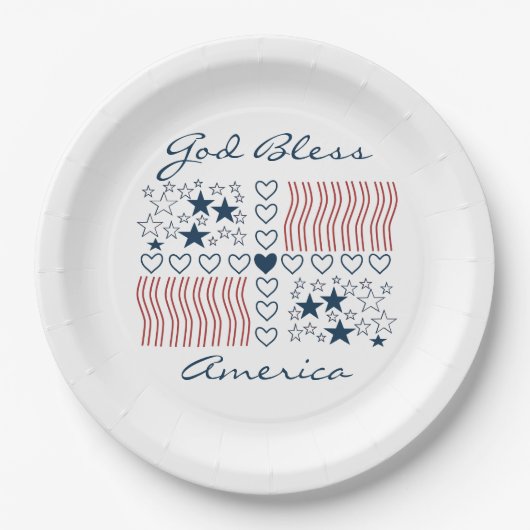 God Bless America Patriotic Stars Stripes Heart Papieren Bordje (Voorkant)