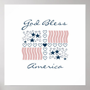 God Bless America Patriotic Stars Stripes Heart Poster