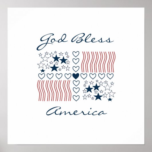God Bless America Patriotic Stars Stripes Heart Poster (Voorkant)