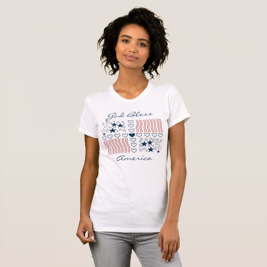 God Bless America Patriotic Stars Stripes Heart T-shirt (Voorkant volledig)