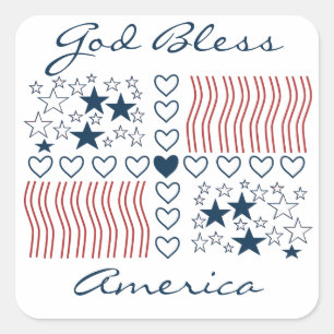 God Bless America Patriotic Stars Stripes Heart Vierkante Sticker