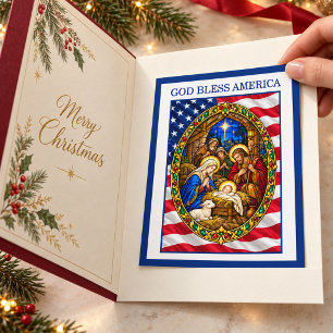 God Bless America Patriottisch Kerststal Feestdagenkaart