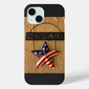 God Bless America Patriottische Ster Metalen Bord iPhone 15 Case