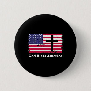 God Bless America Patriottische Vlag Met Kruis  Ronde Button 5,7 Cm