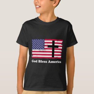 God Bless America Patriottische Vlag Met Kruis T-shirt