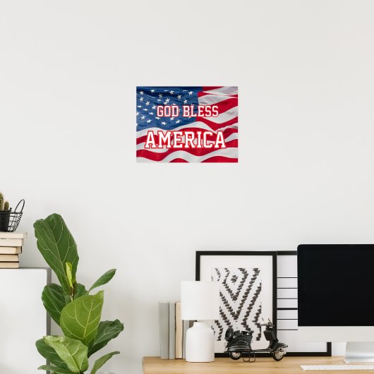 God Bless America Pster  w/flag  Poster (Thuiskantoor)