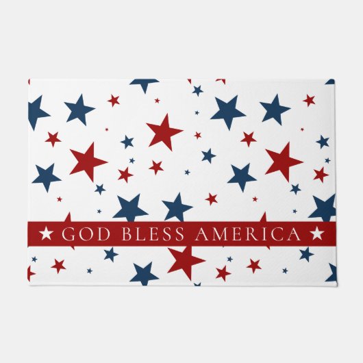 God Bless America Rood Blauw USA Sterren Patroon Deurmat (Voorkant)