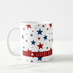God Bless America Rood Blauw USA Sterren Patroon Koffiemok
