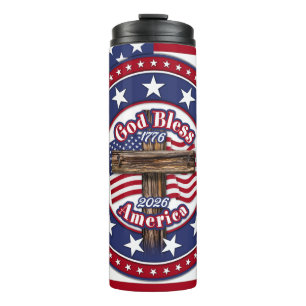 God Bless America Rugged Cross Vlag 1776-2026 Vlag Thermosbeker