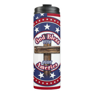 God Bless America Ruw Kruis 1776-2026 Vlag Thermosbeker