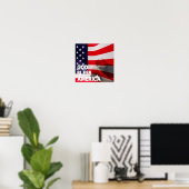God Bless America Square Poster - Vlag/Man bidden (Thuiskantoor)